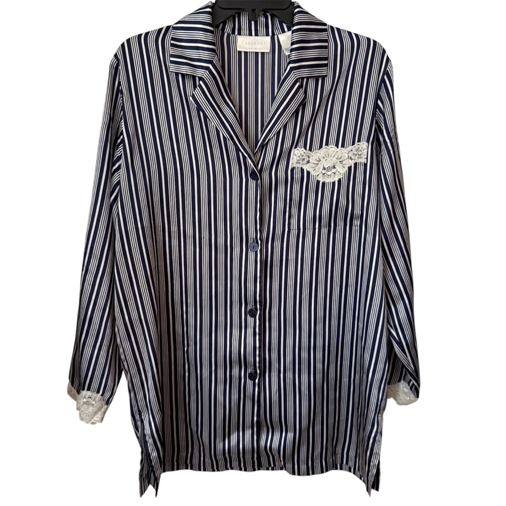 Cabernet Sleepwear Navy Striped Long Sleeve Pajama Shirt Nightgown